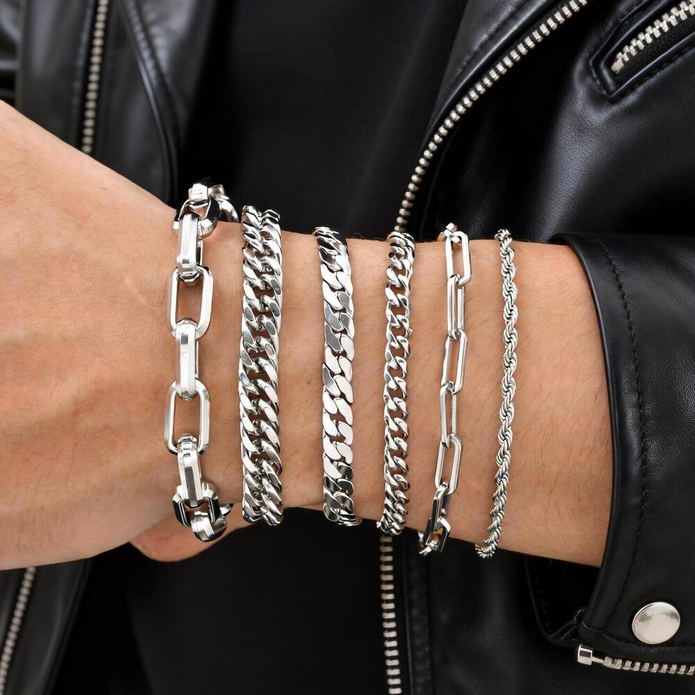 Ceramic Link Bracelet - パンクシルバーカラーのメンズチェーンブレスレット、ヒップホップステンレススチール製編み込みリンクリストバンド、彼、お父さんへのクラシックなメタルジュエリーギフト
