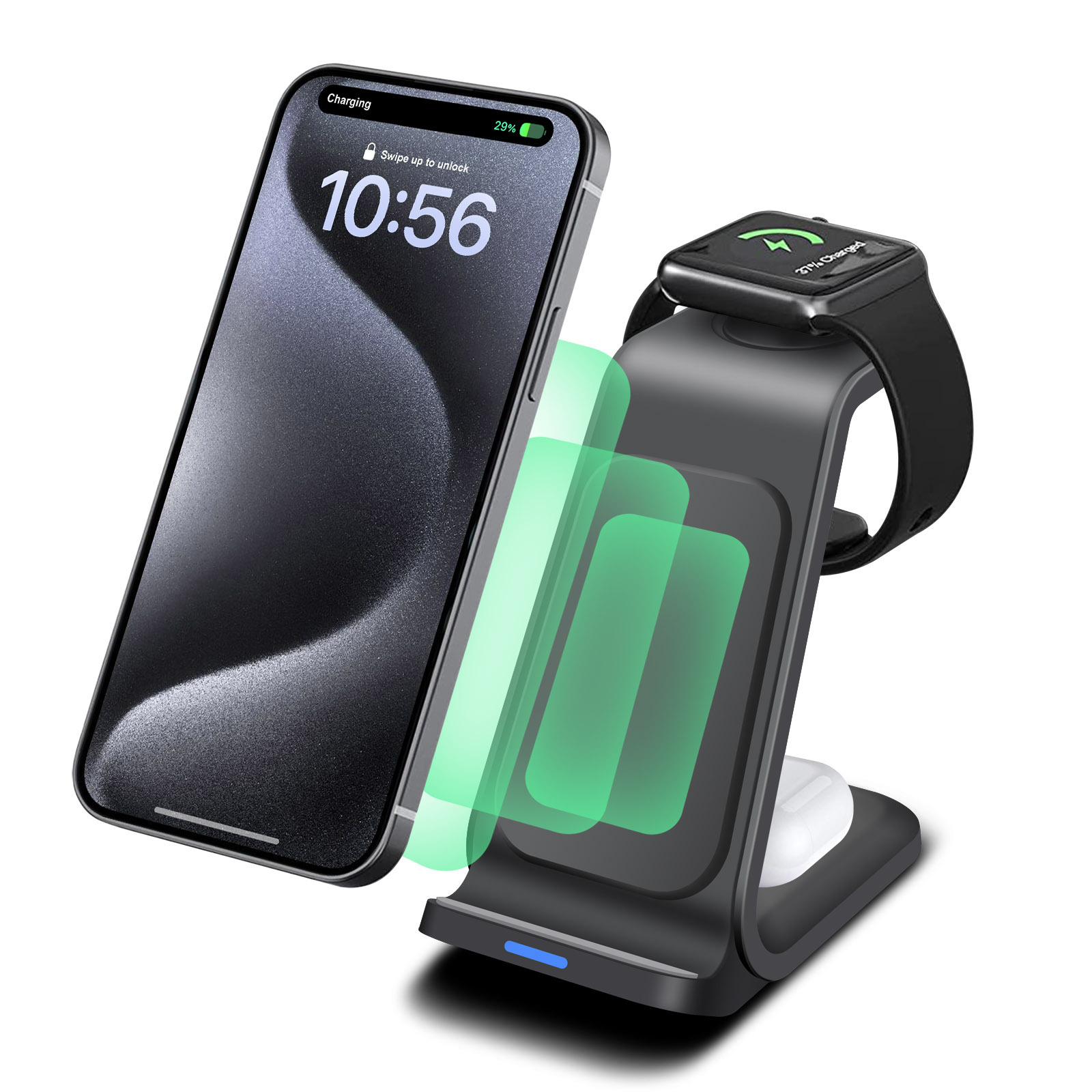 Smartwatch X - iPhone用3in1充電ステーション、iPhone 17、16e、16、15、14、13、12、11、X Pro Max、Apple Watch用ワイヤレス充電器 -