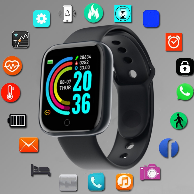 Silicone Band Replacement - 男性と女性のためのスマートウォッチ,スポーツモード,音楽コントロール,カロリー,距離,フィットネス,バンド,メッセージ,リマインダー,Android, iOS