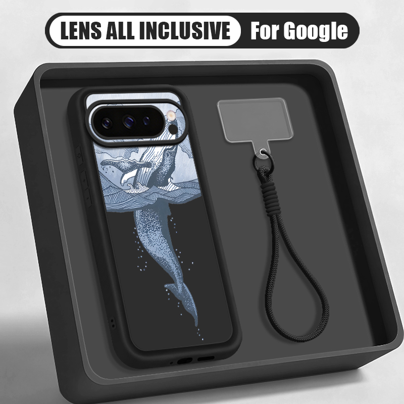 Google Pixel 8A - ザトウクジラ柄リストストラップ付きランヤードケース Google Pixel 10 9 8
