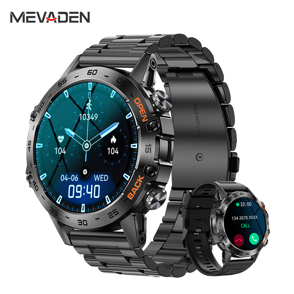 Smartwatch Store - MEVADEN スチール製1.39インチメンズ高級スマートウォッチ Bluetooth通話対応 スポーツフィットネストラッカー 健康管理スマートウォッチ 男性用