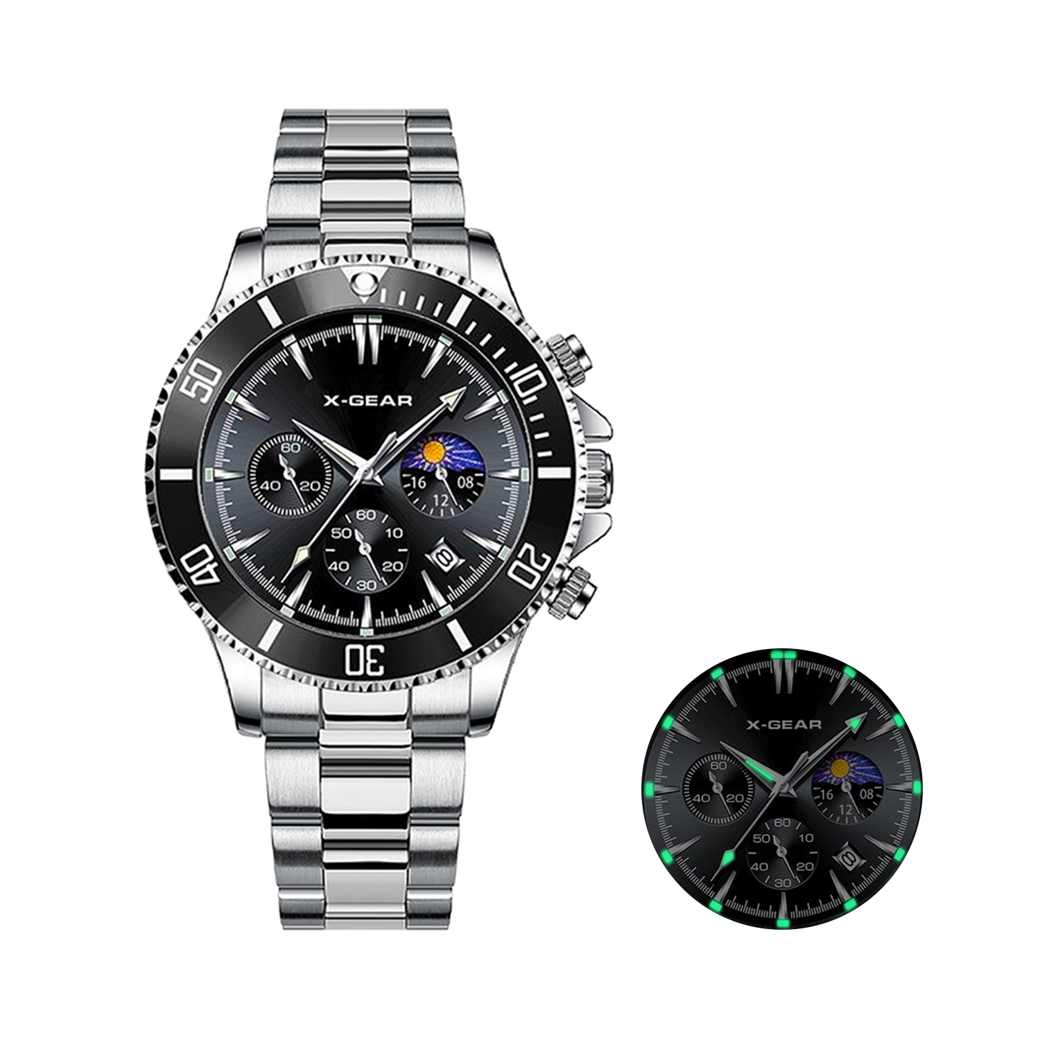 Smartwatch X - X-GEAR ファッションカレンダーメンズクォーツ時計高級ブラックダイヤルステンレススチールストラップビジネスメンズ腕時計男性腕時計腕時計