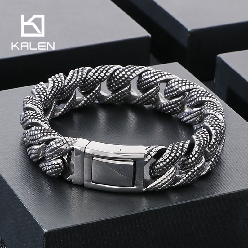 Ceramic Link Bracelet - カレン 19-21 センチメートルロングステンレス鋼メンズブレスレットヴィンテージバイカーパーティーファッションジュエリー金属水玉チェーン厚いアクセサリー