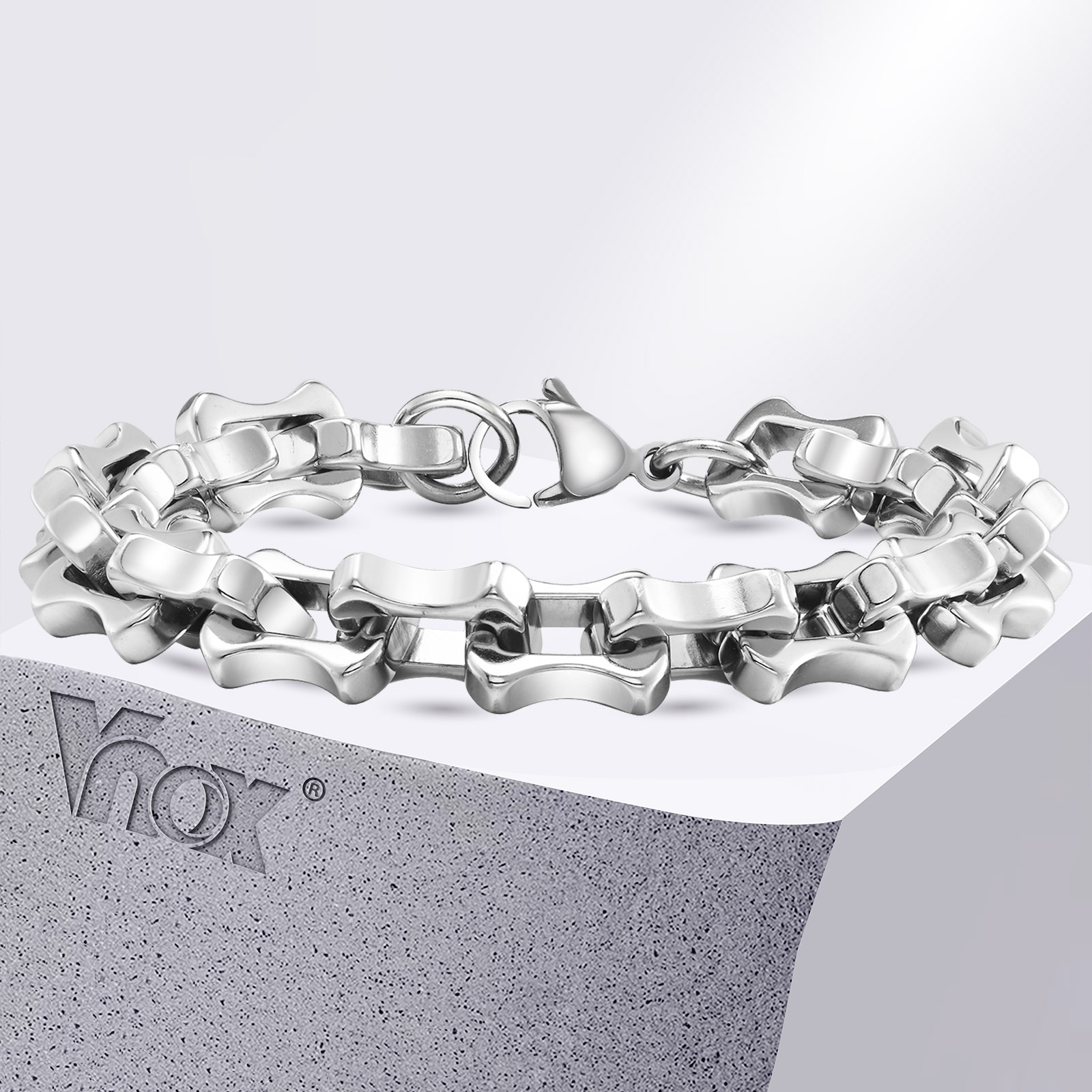 Ceramic Link Bracelet - Vnox-男性用の頑丈な大胆なチェーンブレスレット,手作りのリンク,シルバーカラー,ステンレス鋼,パンクブレスレット,男の子と女の子用