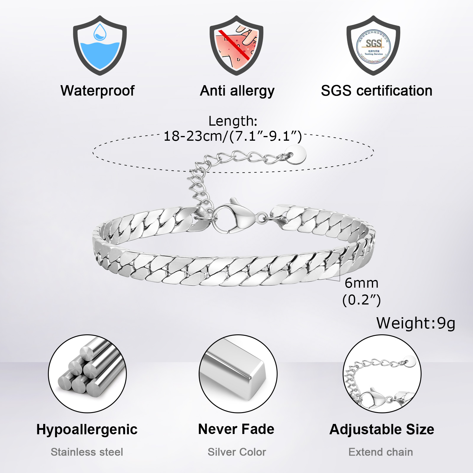 パンクシルバーカラーのメンズチェーンブレスレット、ヒップホッ - Ceramic Link Bracelet のレビューと価格