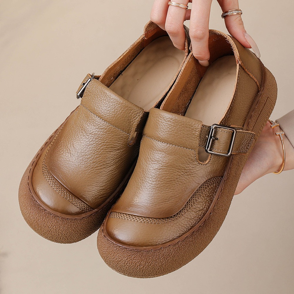 レディースカジュアルシングルシューズ 春秋新作 レトロスタイ - Leather Classic Strap のレビューと価格