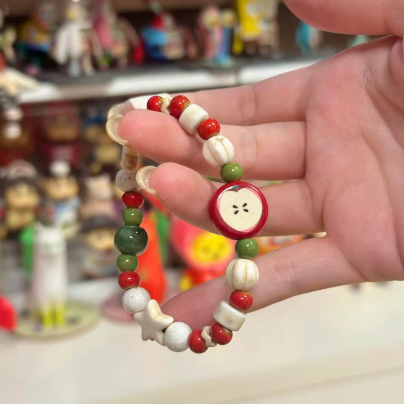 レトロ模造アップルセラミックビーズブレスレットかわいいカラー - Ceramic Link Bracelet のレビューと価格