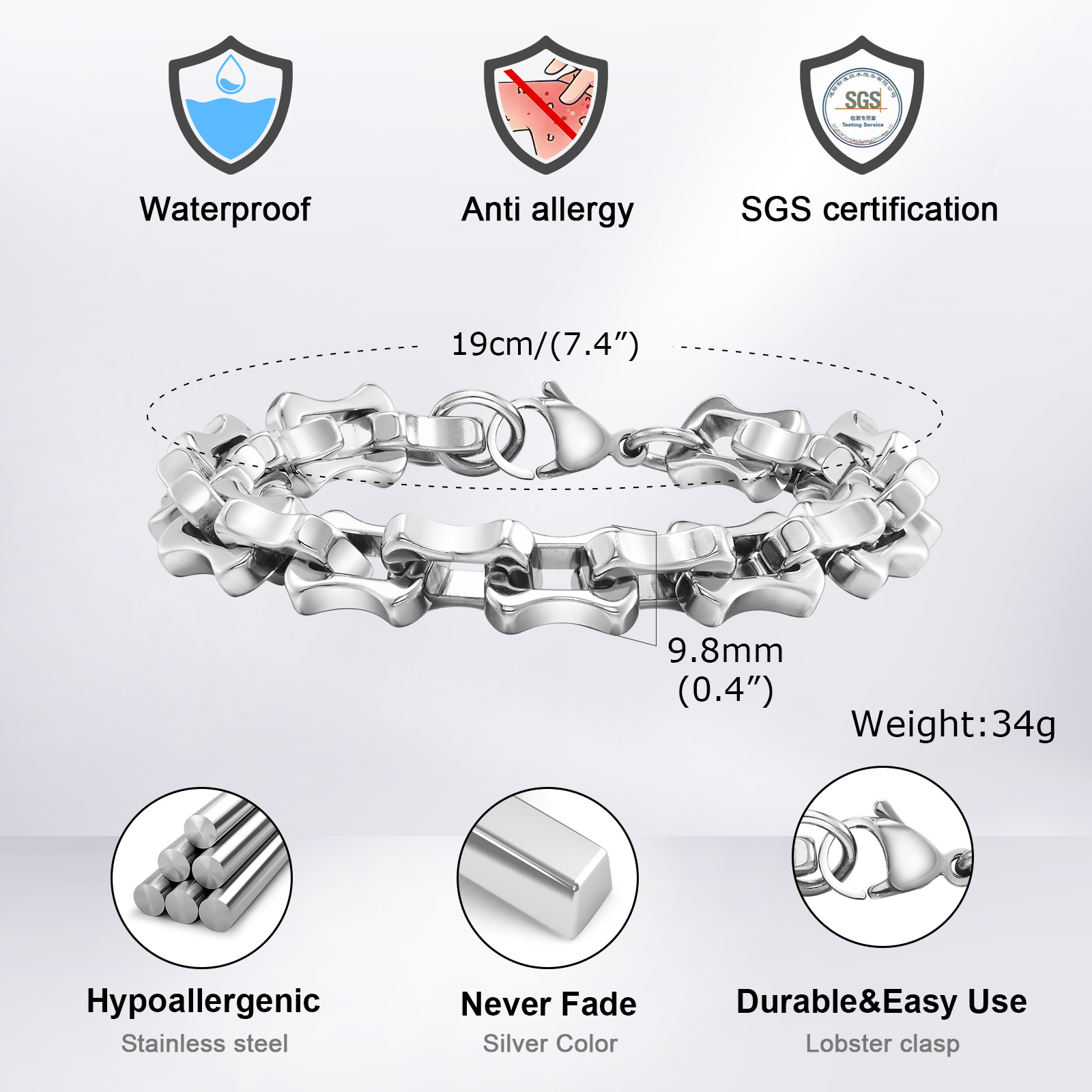 Vnox-男性用の頑丈な大胆なチェーンブレスレット,手作りの - Ceramic Link Bracelet のレビューと価格
