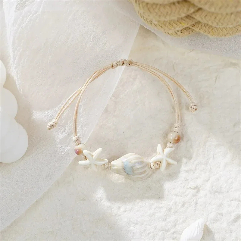 ボヘミアン巻貝ヒトデ貝殻ビーズブレスレット女性ガールズボヘミ - Ceramic Link Bracelet のレビューと価格