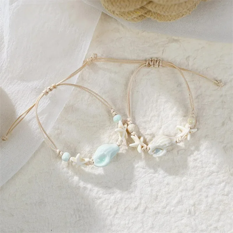 ボヘミアン巻貝ヒトデ貝殻ビーズブレスレット女性ガールズボヘミ - Ceramic Link Bracelet のレビューと価格